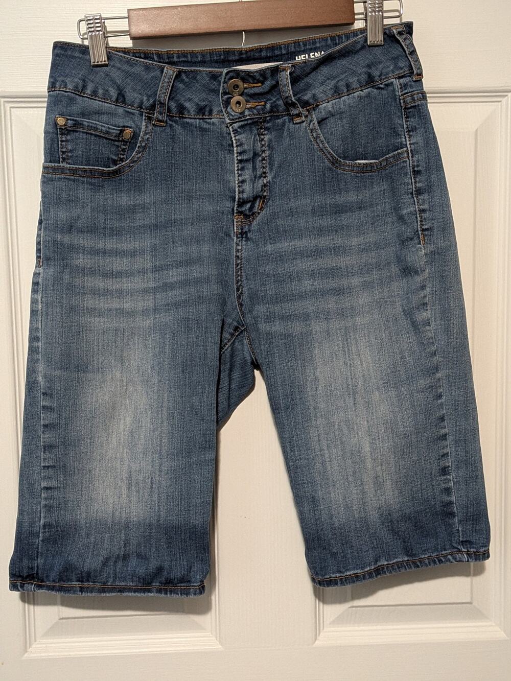 !iT Jeans Helena High Rise Long Rider Bermuda Shorts Sz 6 Medium Wash Denim